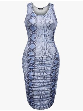 zeagoo Blue Snake-Print Ruched Midi Dress